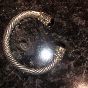 Large Cable Bracelet w/ Onyx Heads